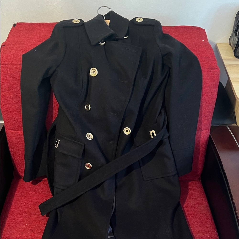 Michael Kors Black Trench Coat with Gold Buttons